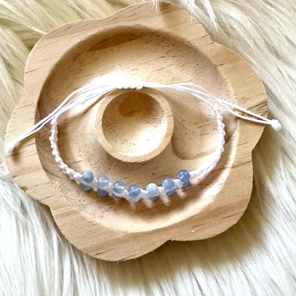 Handmade Natural Aquamarine White String Adjustable Bracelet